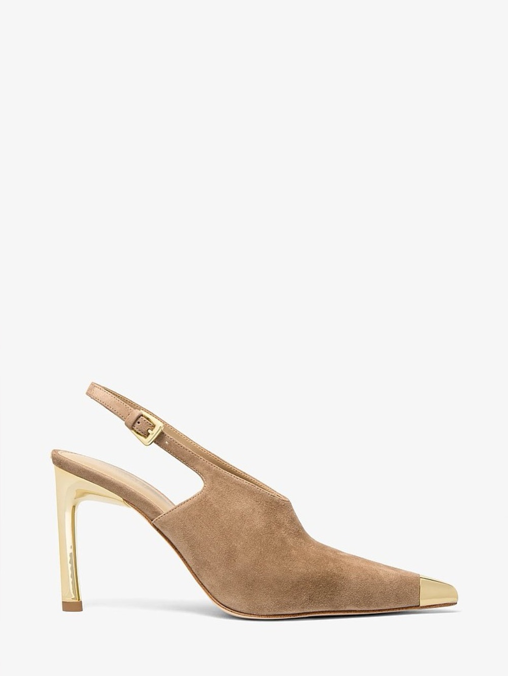 Michael Kors Kasia Pointed Gold Cap-Toe Suede Slingback Pumps — Size 11 Neutral
